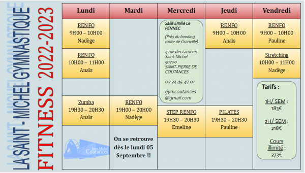 Planning Adulte Saison 2022 2023 Saint Michel Gymnastique Coutances 